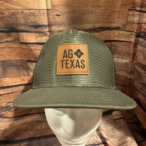AG Texas Trucker Hat Olive Green Leather Patch Adjustable Snapback Cap Farm